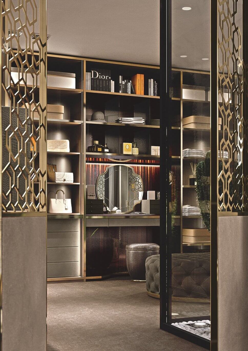 Modern eingerichteter begehbarer Kleiderschrank