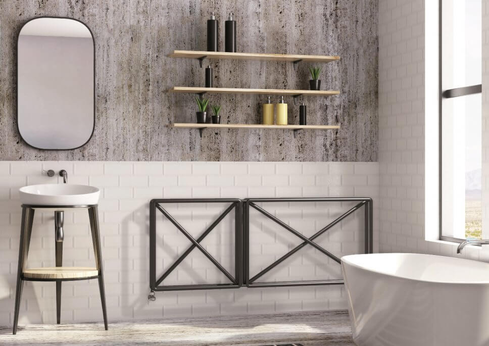 Modern eingerichtetes Badezimmer mit Heizkörper in Schwarz