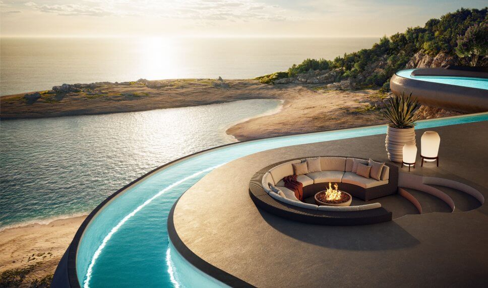 Terrasse mit Außenleuchten stimmungsvoll beleuchtet