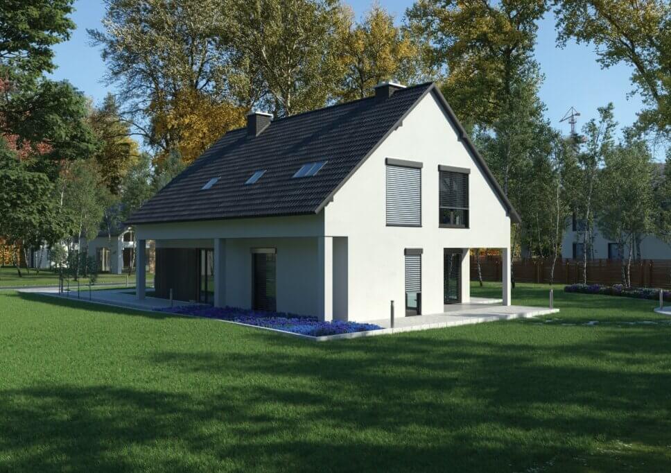 Einfamilienhaus mit heruntergelassenenen Raffstores