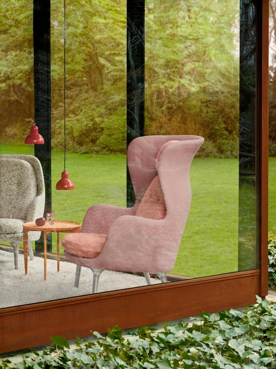 Modernes Wohnzimmer mit skandinavischen Designklassikern eingerichtet