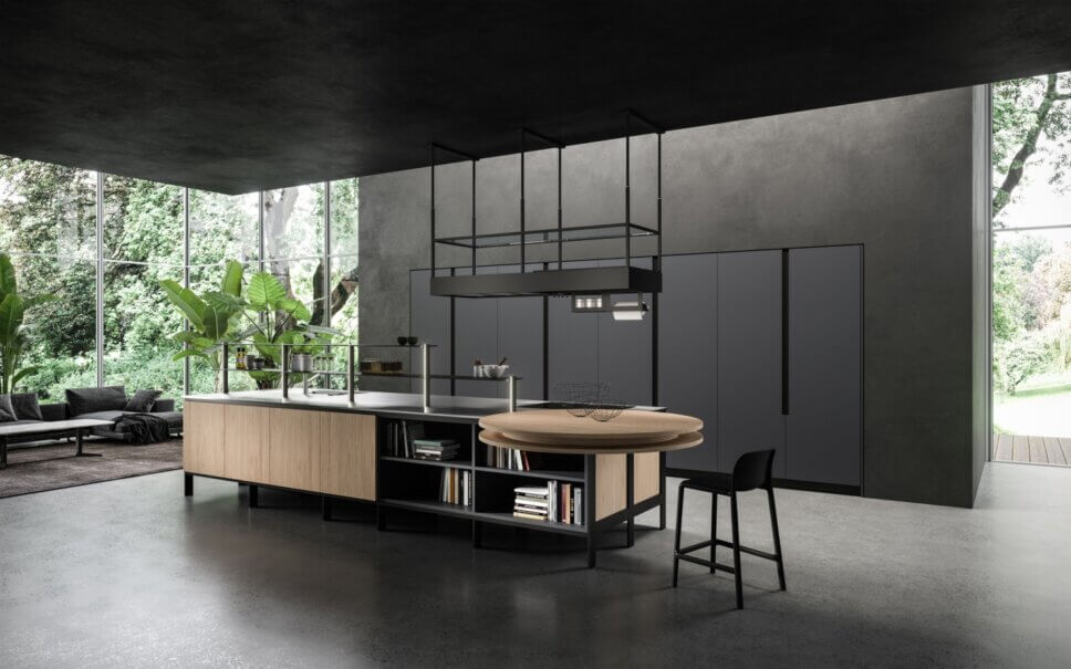 Offene modern eingerichtete Küche mit Kücheninsel