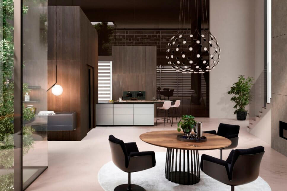 Offene modern eingerichtete Küche mit Kücheninsel