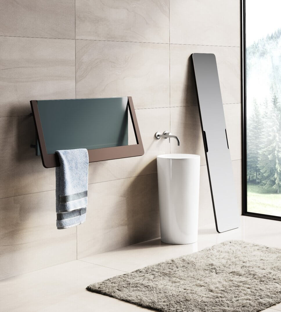 Modern eingerichtetes Badezimmer mit formschön gestaltetem Heizkörper