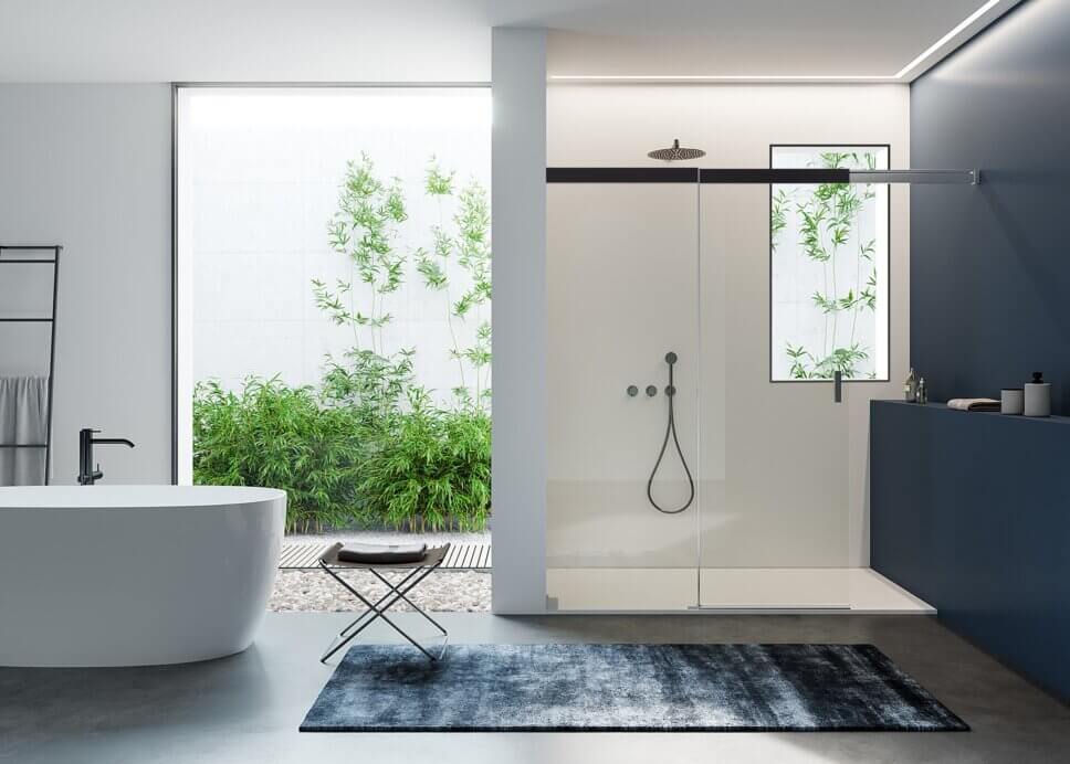 Modern eingerichtetes Badezimmer mit badewanne und Dusche