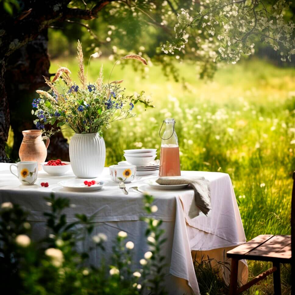 Sommerlich gedeckter Tisch im Garten
