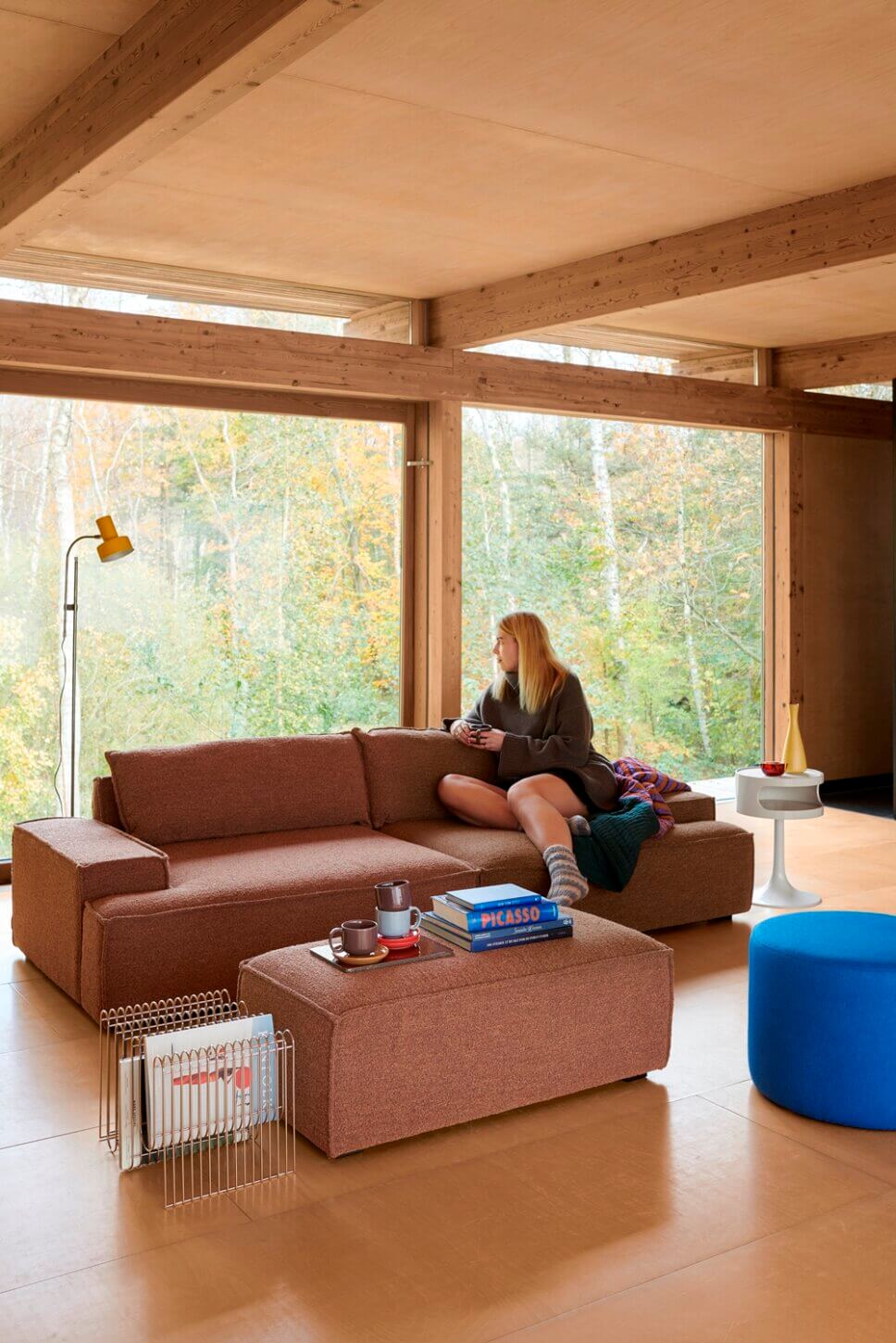 Braunes Sofa im modern eingerichteten Wohnzimmer